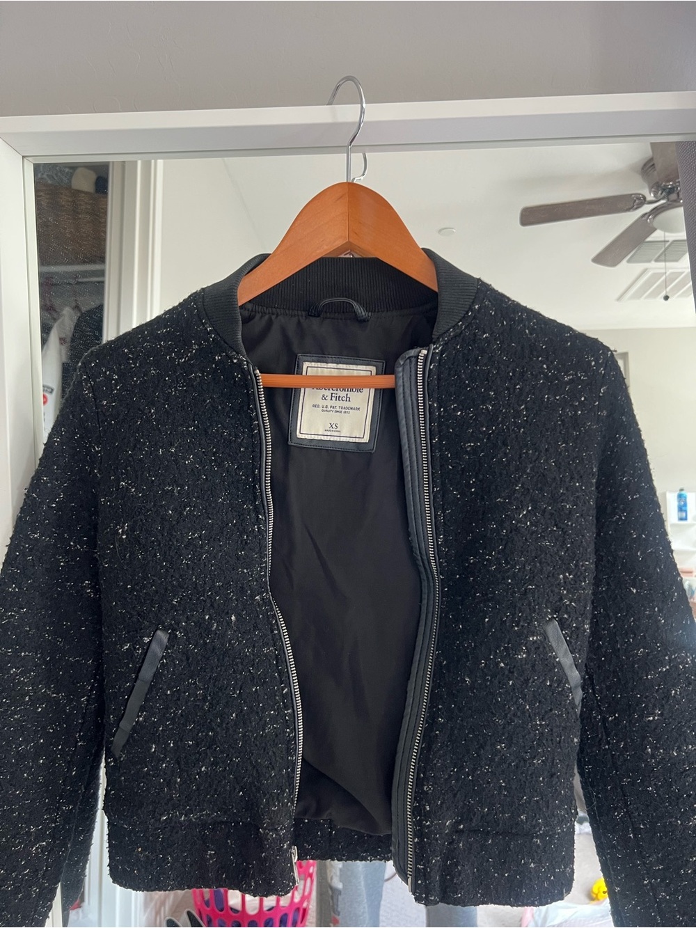Abercrombie & Fitch Black Tweed Bomber Jacket 44% Wool